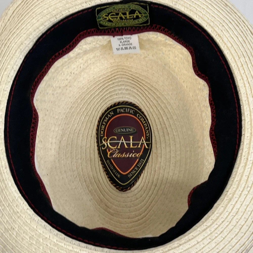 Scala Classico Hat Fedora Fitted Mens XLarge White Toyo Straw Summer Dressy - Picture 8 of 12